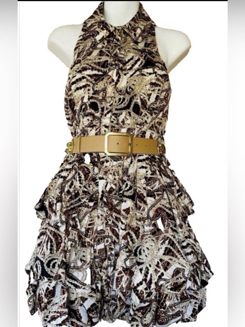 Vintage Y2K PEARLS Print Mini BUBBLE DRESS With Chain Belt Size XS